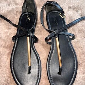 Forever 21 Black and Gold T-Strap Sandals